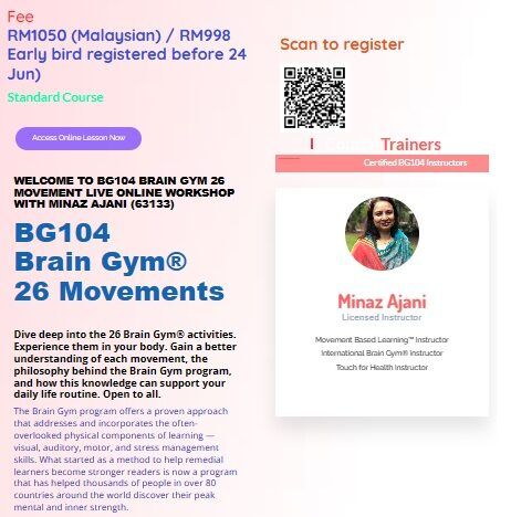 BG104 Brain Gym 26 Movement Live Online Workshop with Minaz Ajani (63133) course image